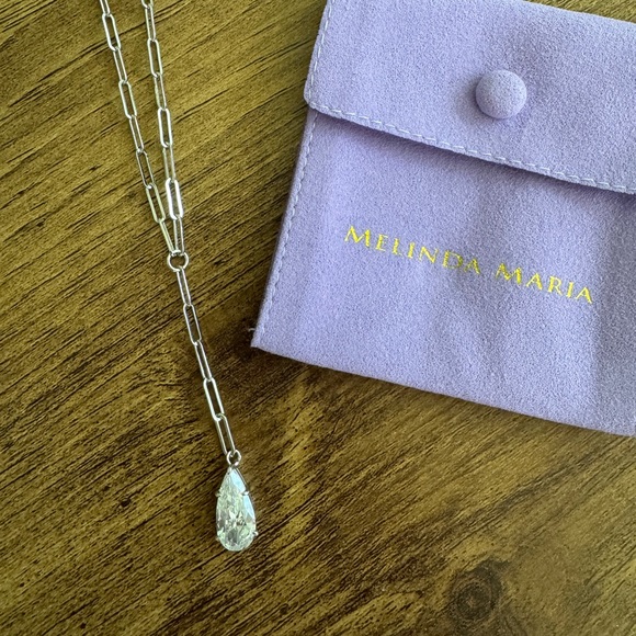 Baby Samantha Teardrop Lariat Necklace Silver|White Diamondettes - Picture 4 of 5